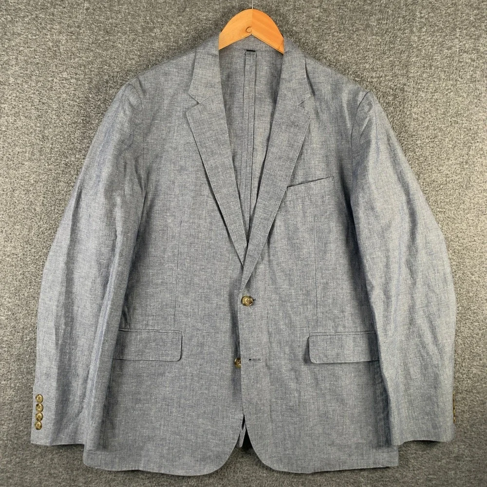 J Crew Ludlow Blazer Jacket Men 44R Linen Somelos Chambray Sport Coat Suit